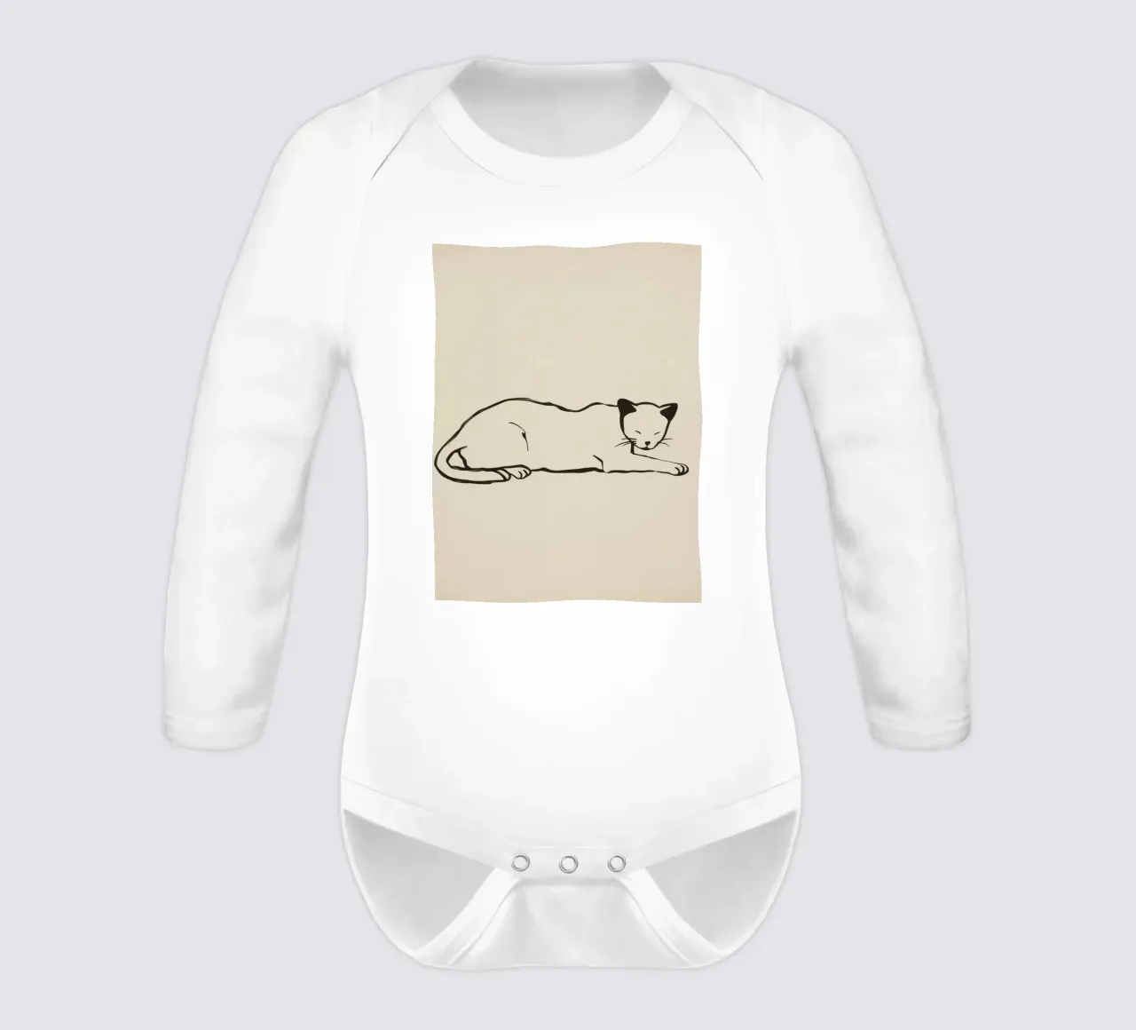 Relaxed cat resting comfortably with eyes closed long-sleeve baby romper by DesignDoodle
