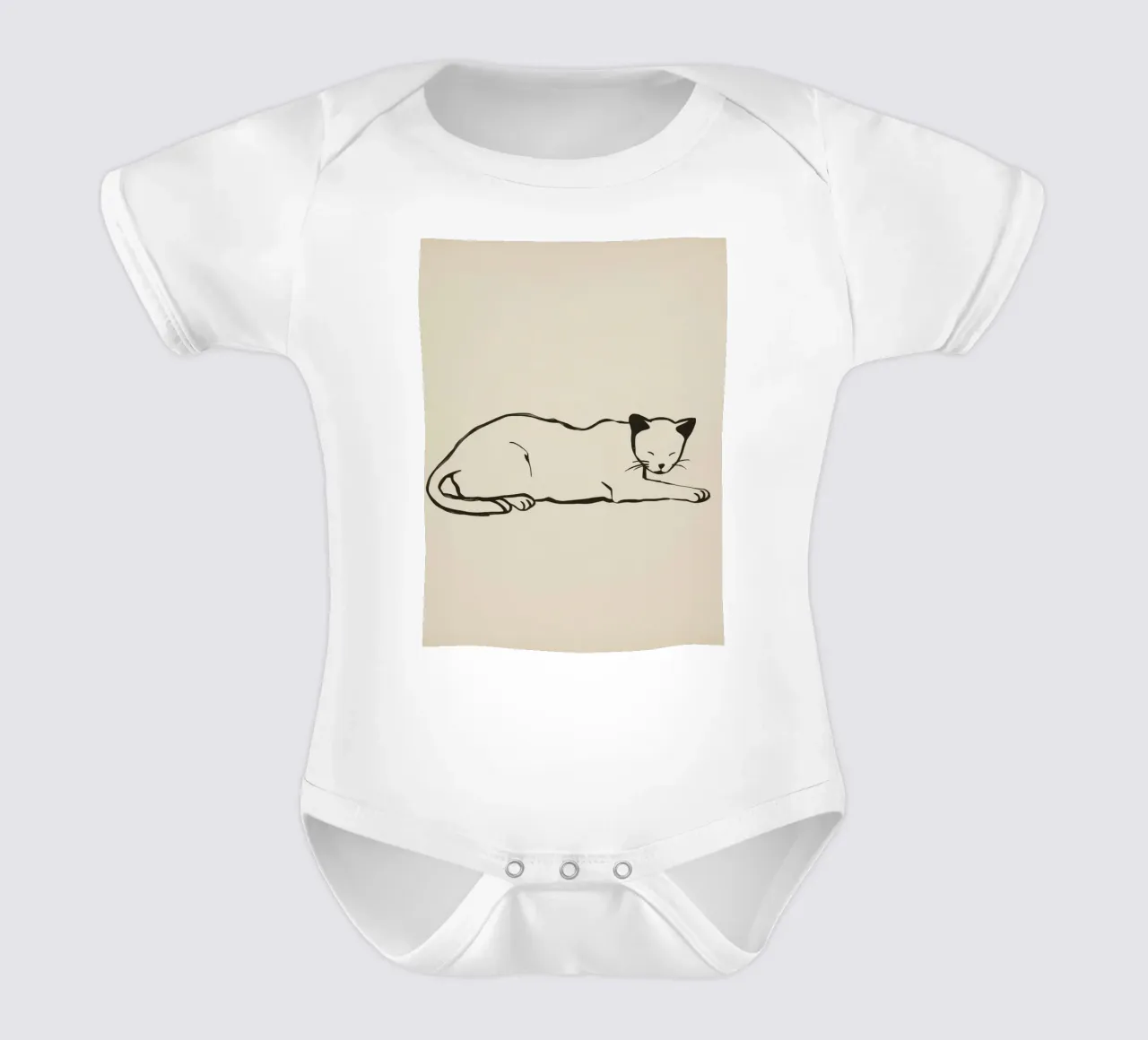Gatto rilassato che riposa comodamente con gli occhi chiusi body neonato maniche corte da DesignDoodle