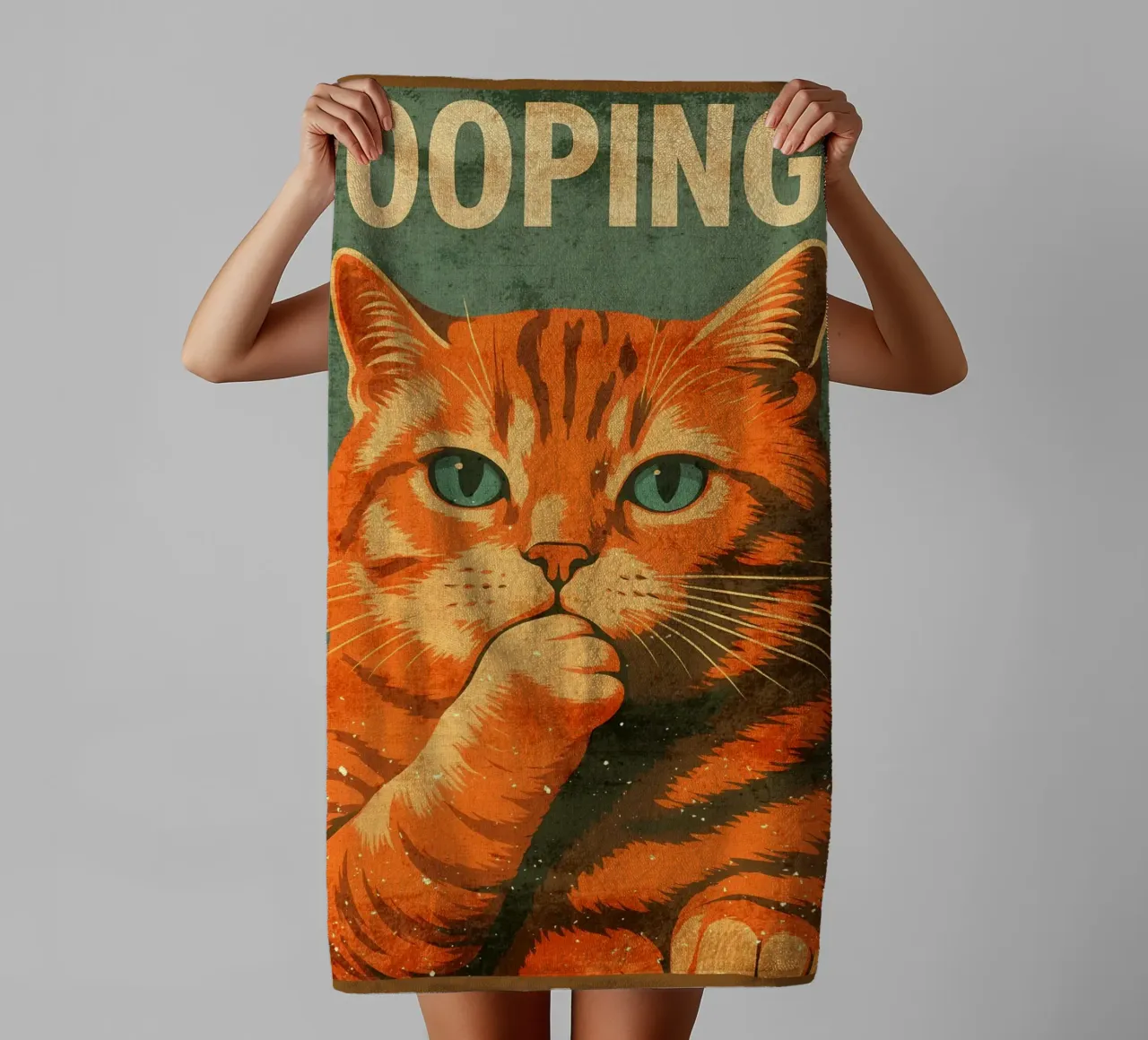 Contemplative Cat Pooping towel by Drew Studio