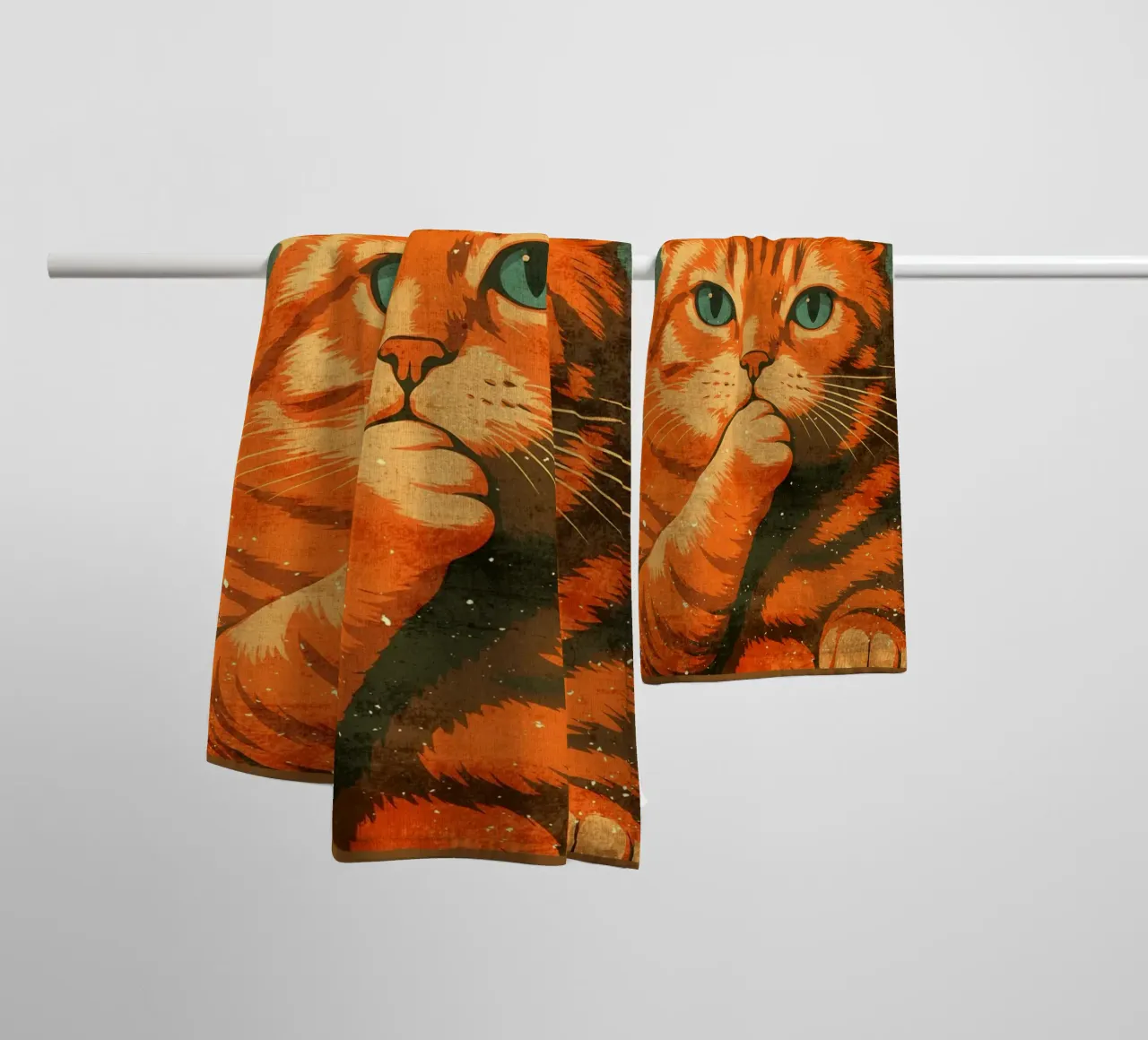 Contemplative Cat Pooping towel by Drew Studio