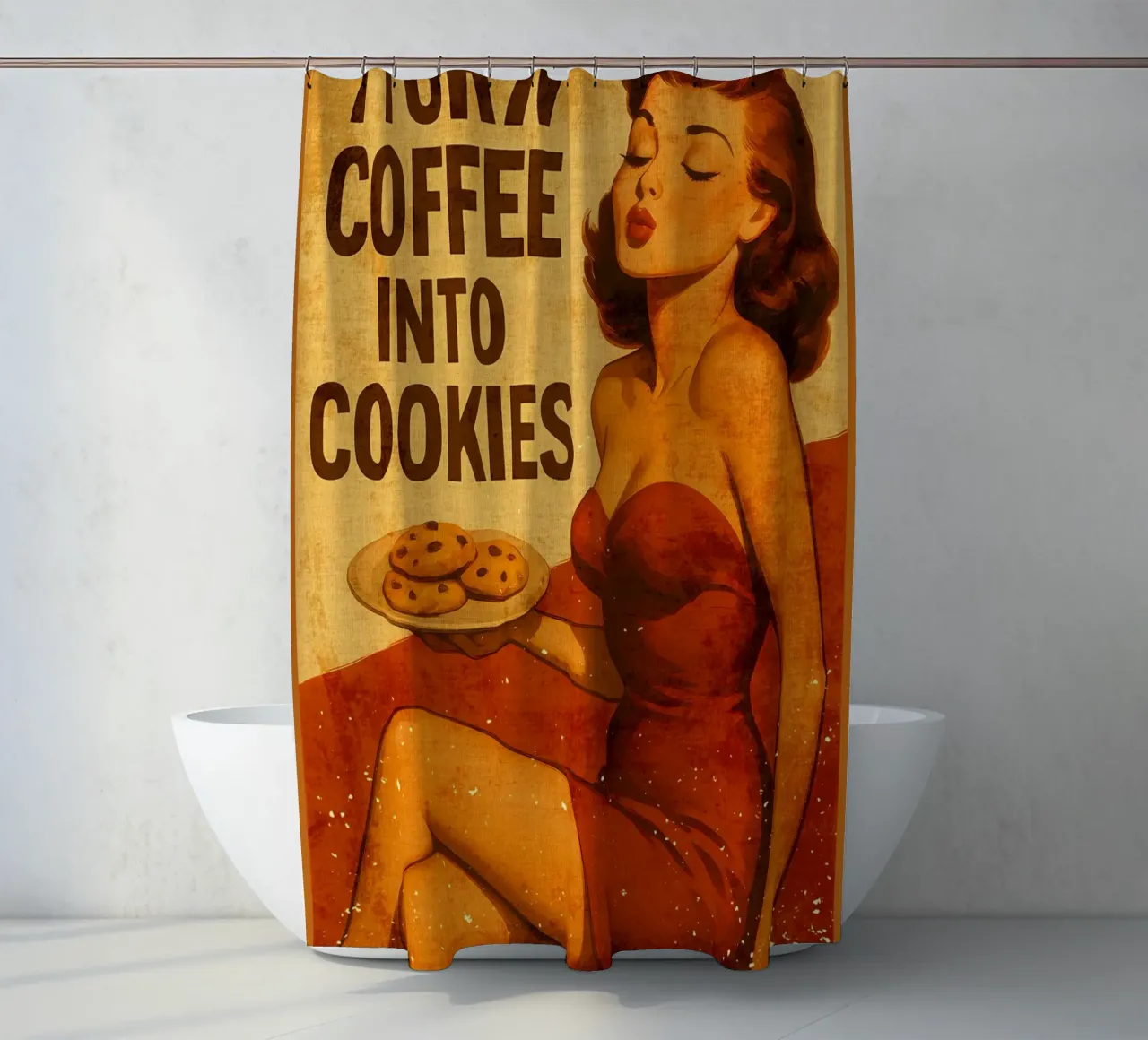 Arte retrò dal caffè ai biscotti tenda da doccia da Drew Studio