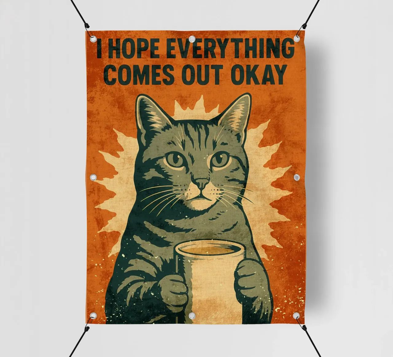 Gatto con caffè - Messaggio di speranza per la toilette telo in pvc da Drew Studio
