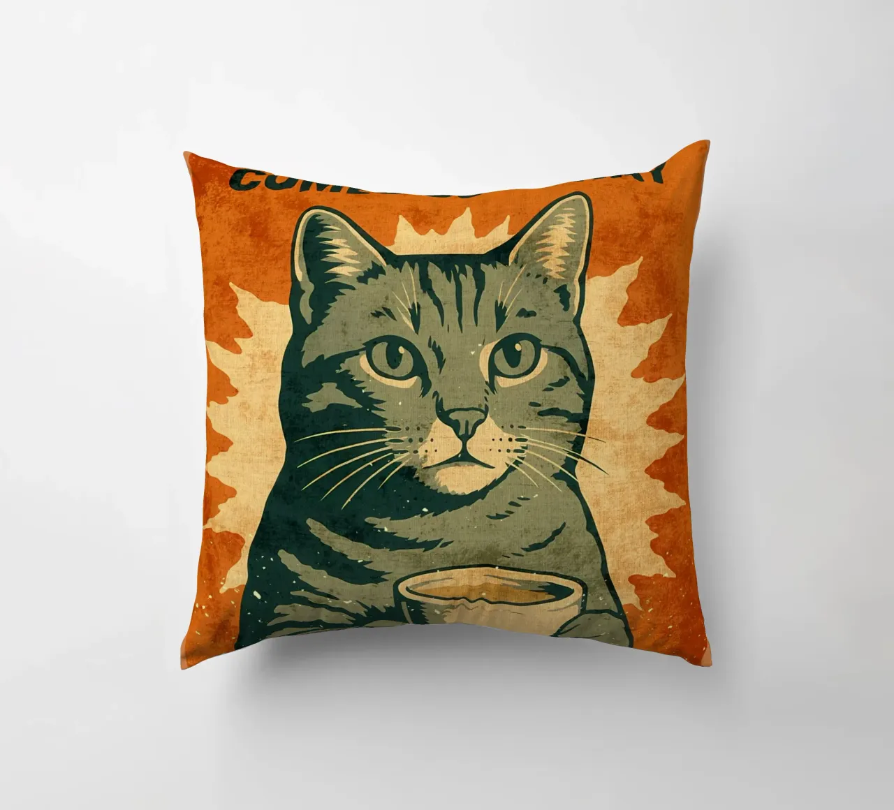 Gatto con caffè - Messaggio di speranza per la toilette cuscino da Drew Studio