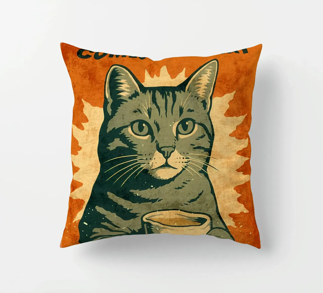 Gatto con caffè - Messaggio di speranza per la toilette cuscino da Drew Studio