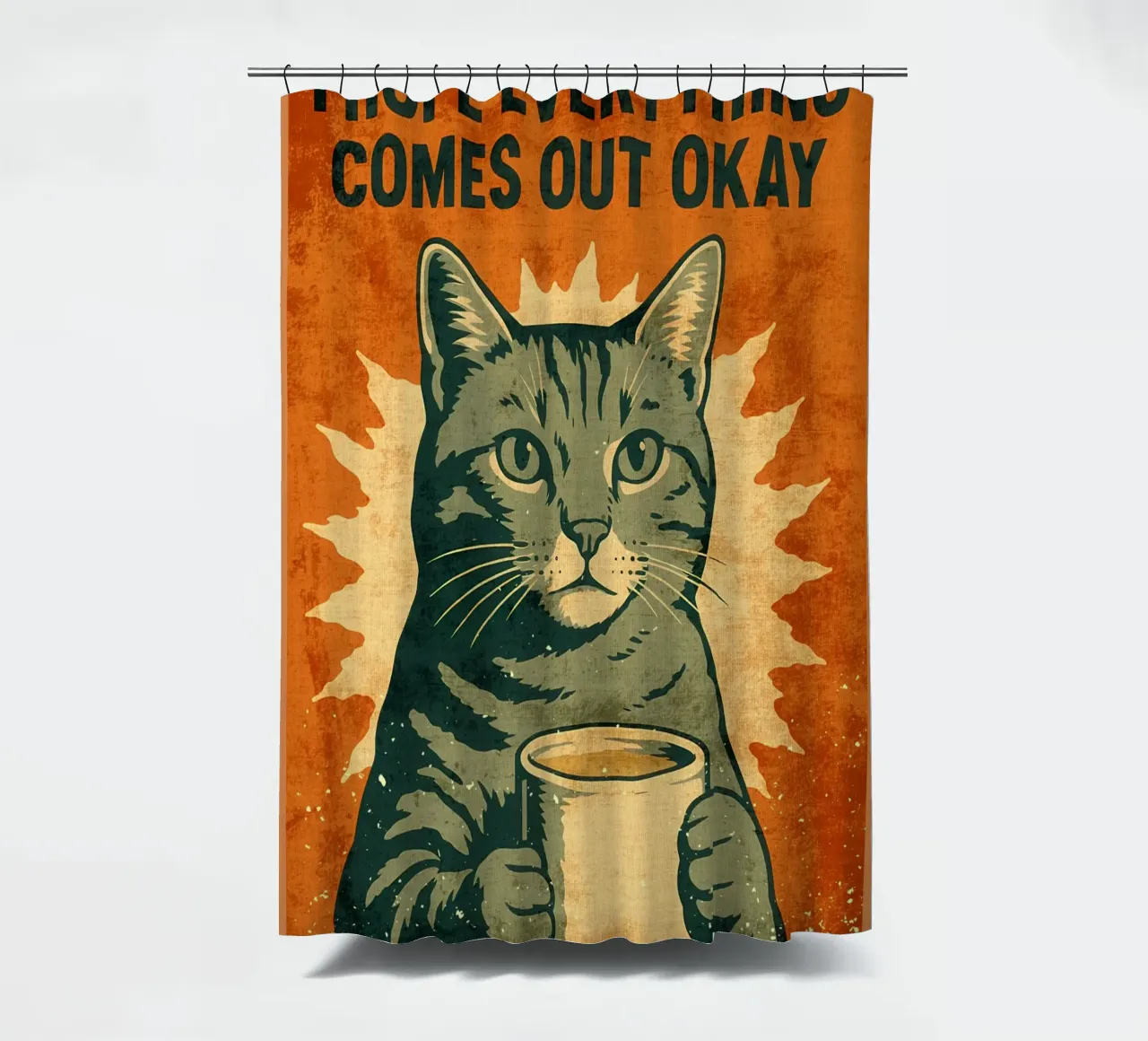 Gatto con caffè - Messaggio di speranza per la toilette tenda da doccia da Drew Studio