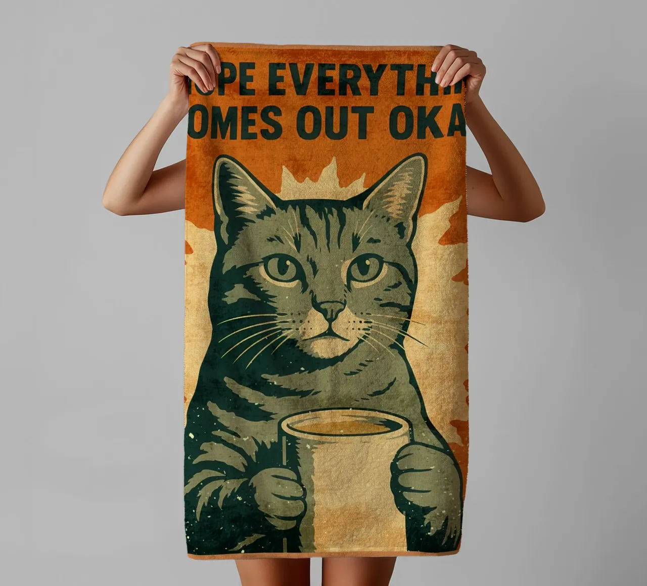 Gatto con caffè - Messaggio di speranza per la toilette asciugamano da bagno da Drew Studio