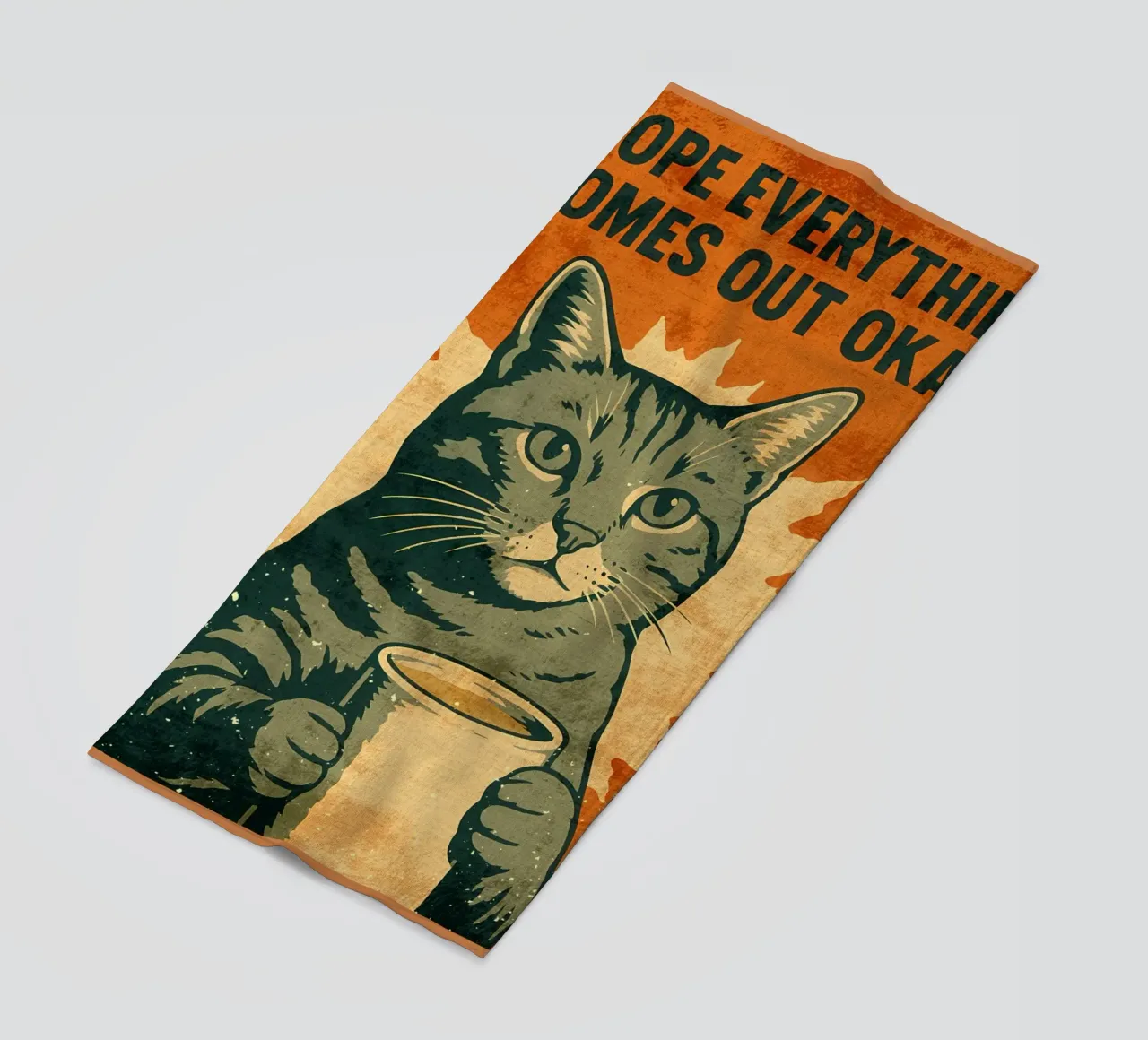 Gatto con caffè - Messaggio di speranza per la toilette telo mare da Drew Studio