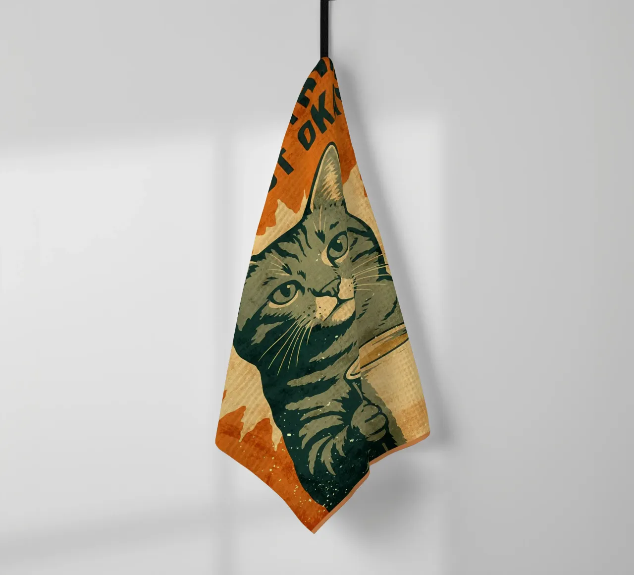 Gatto con caffè - Messaggio di speranza per la toilette canovaccio da cucina da Drew Studio