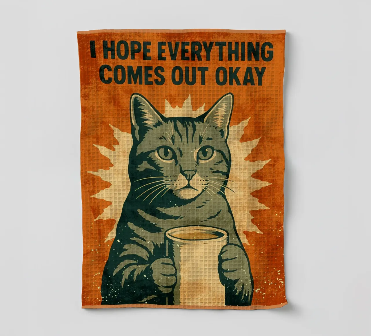 Gatto con caffè - Messaggio di speranza per la toilette canovaccio da cucina da Drew Studio