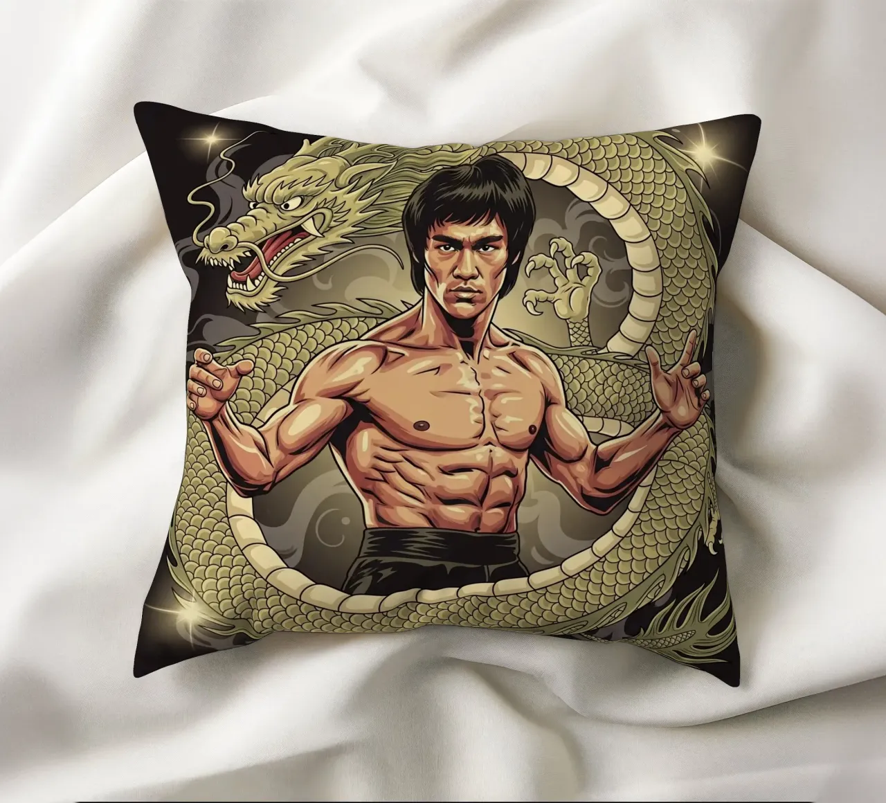 Bruce Lee art decorative cushion by Lembayung art