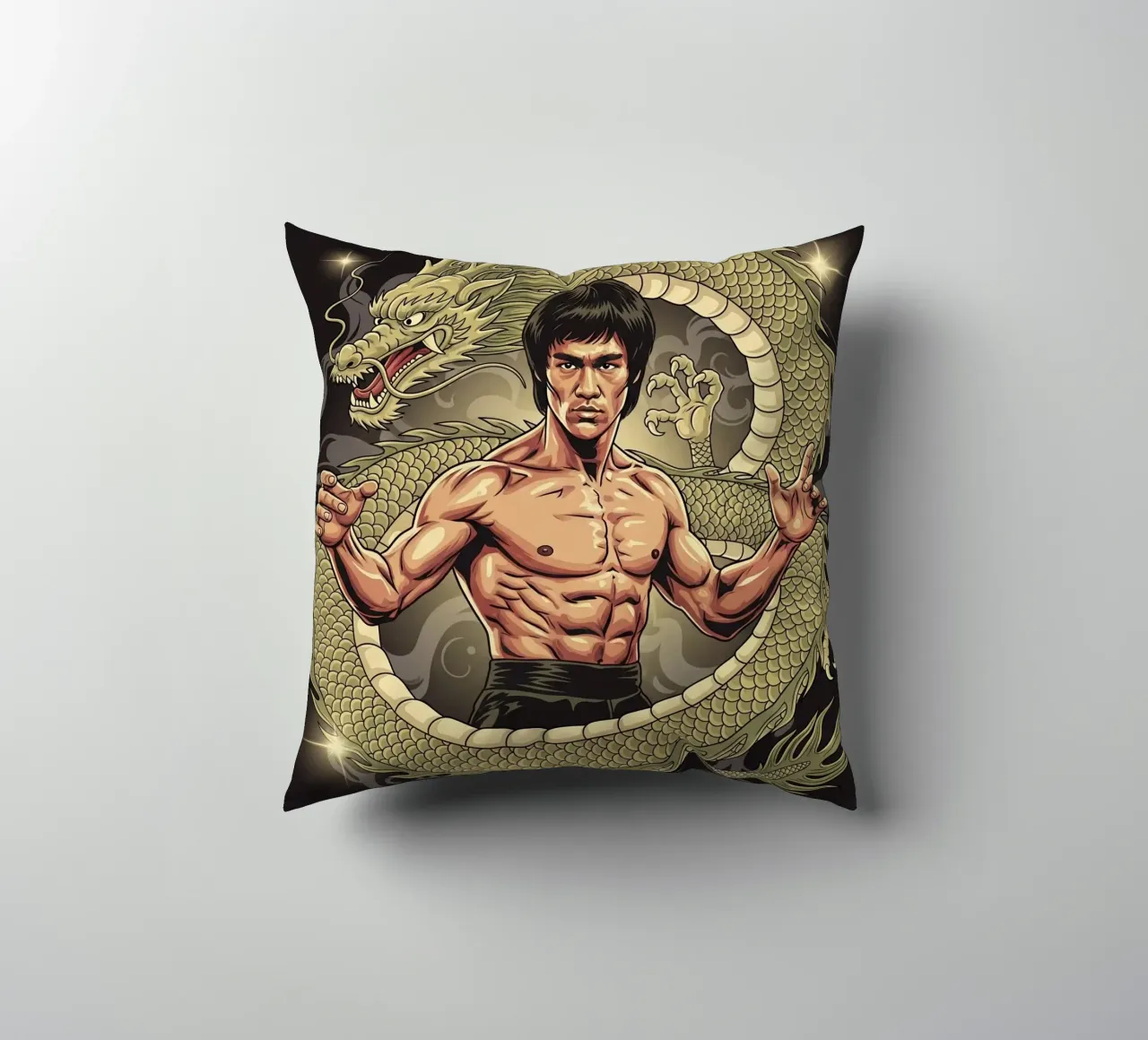 Bruce Lee art decorative cushion by Lembayung art