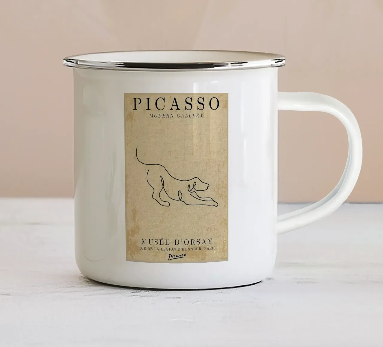 Picasso Dog Line Art tazza in smalto da Andrew S Morrison