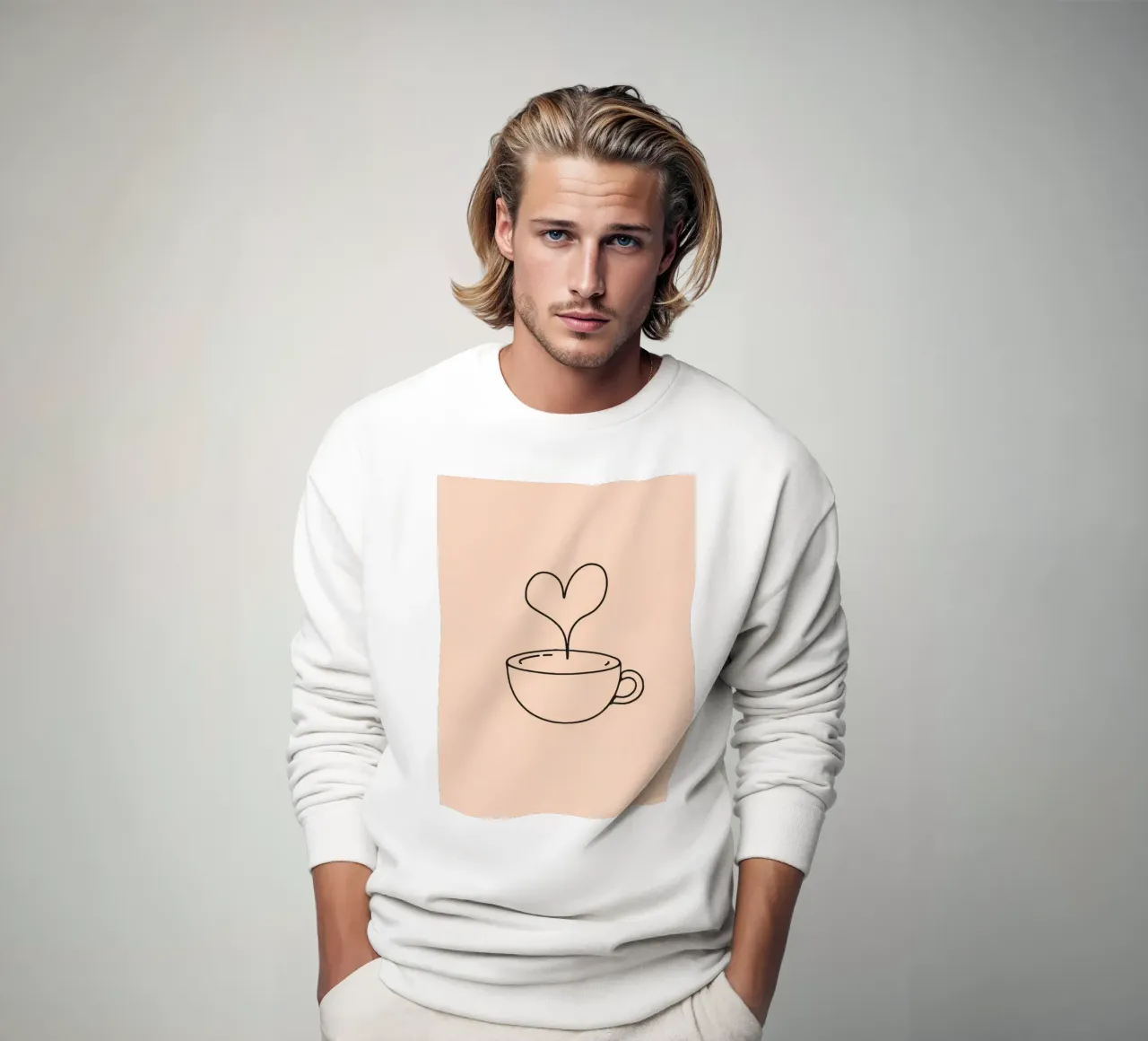 Tazza da caffè con vapore a forma di cuore su un semplice disegno pastello felpa da DesignDoodle