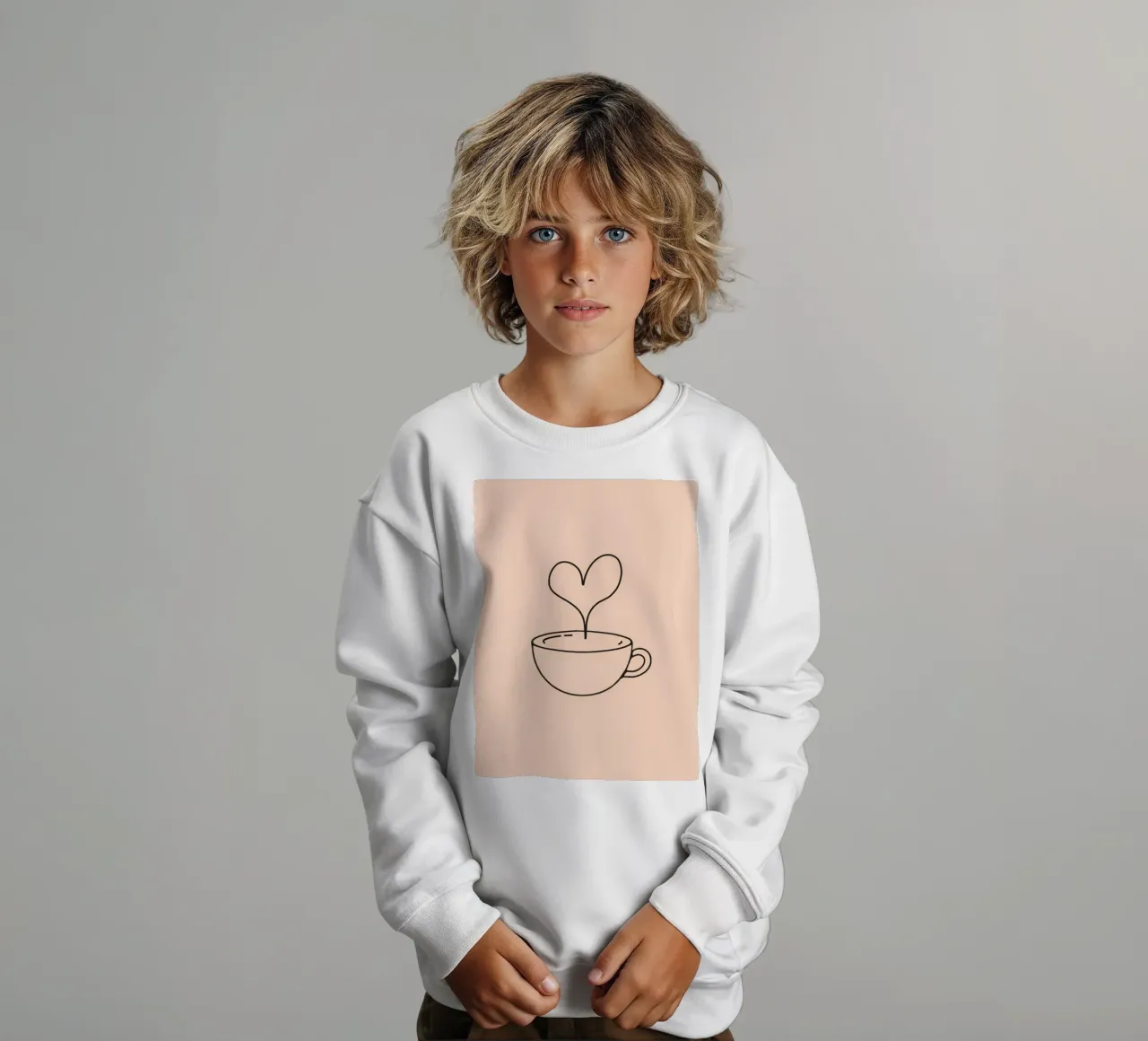 Tazza da caffè con vapore a forma di cuore su un semplice disegno pastello felpa bambino da DesignDoodle