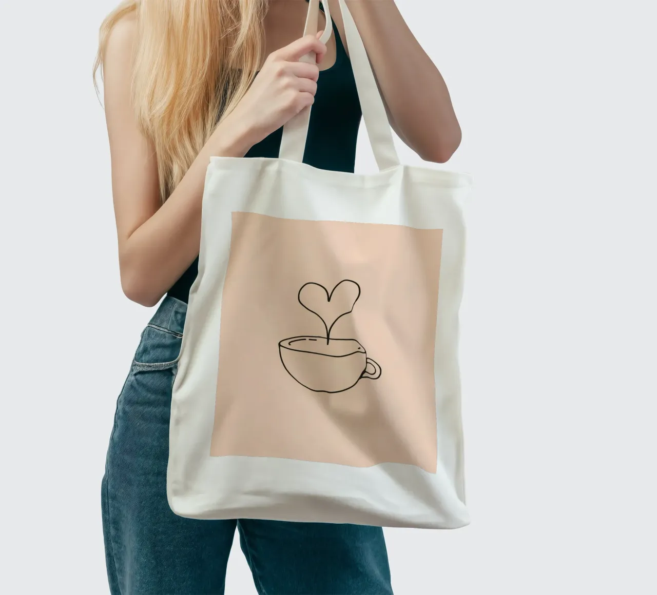 Tazza da caffè con vapore a forma di cuore su un semplice disegno pastello borsa in juta da DesignDoodle