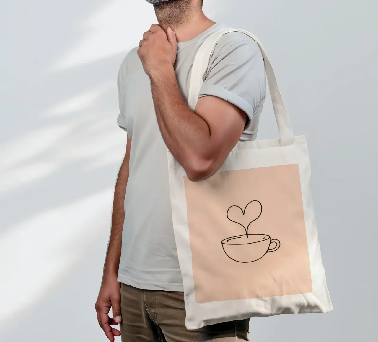 Tazza da caffè con vapore a forma di cuore su un semplice disegno pastello borsa in juta da DesignDoodle