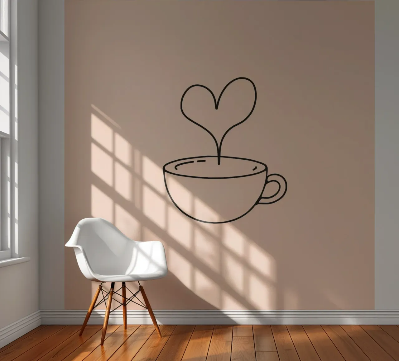 Taza de café con vapor en forma de corazón sobre un sencillo arte pastel papel para pared de DesignDoodle