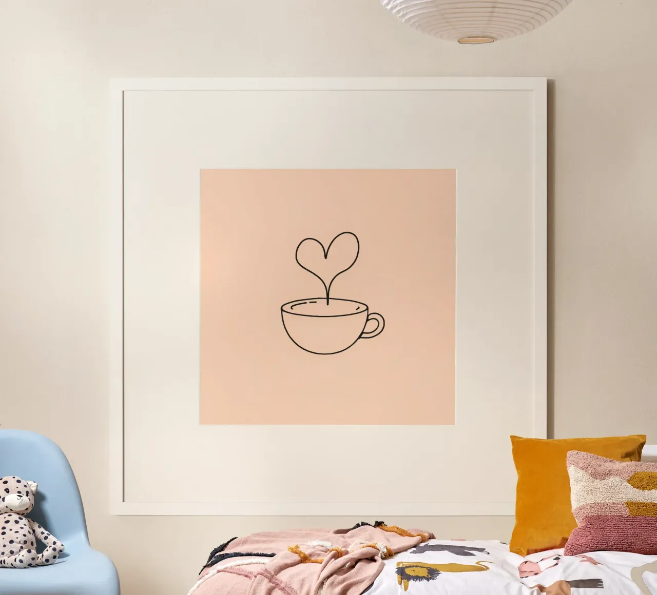 Tazza da caffè con vapore a forma di cuore su un semplice disegno pastello carta hahnemühle da DesignDoodle