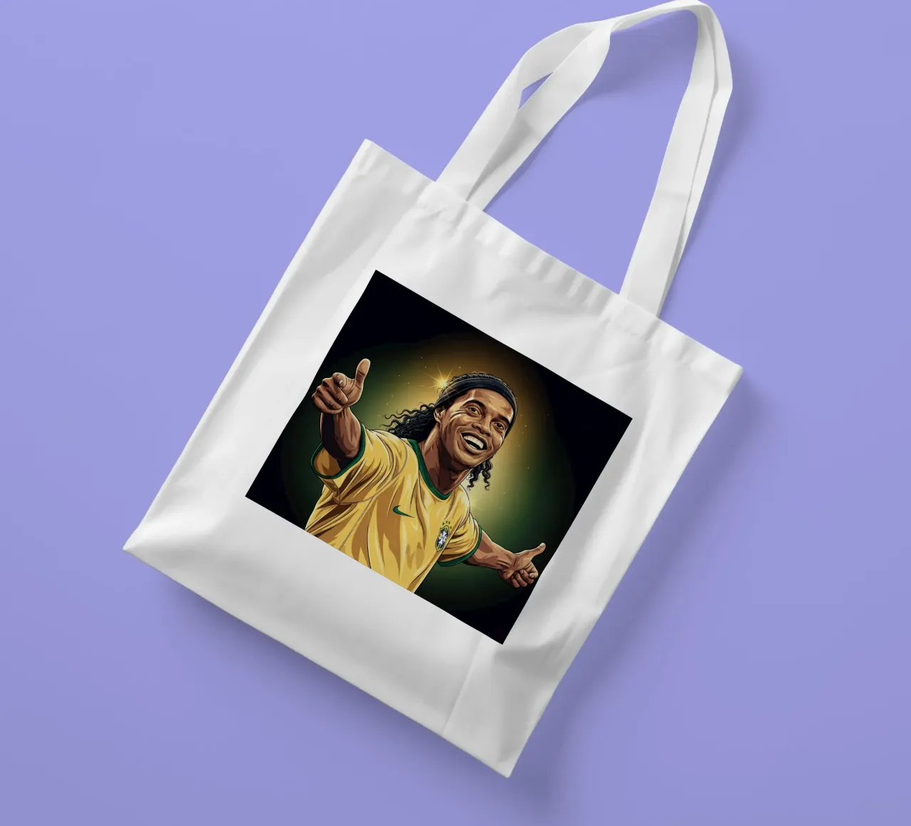 Ronaldinho with iconic smile tote bag by Lembayung art