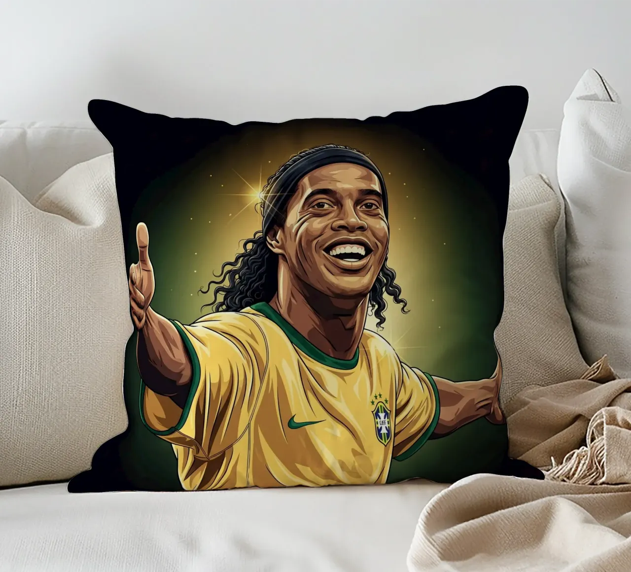 Ronaldinho with iconic smile cuscino da Lembayung art
