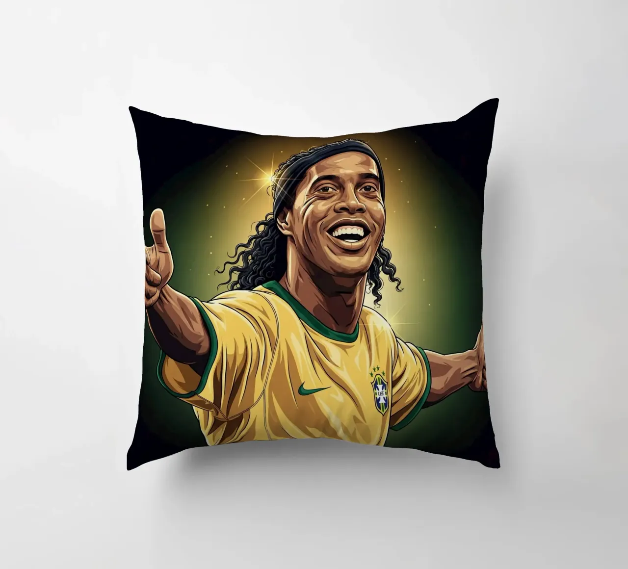 Ronaldinho with iconic smile cuscino da Lembayung art