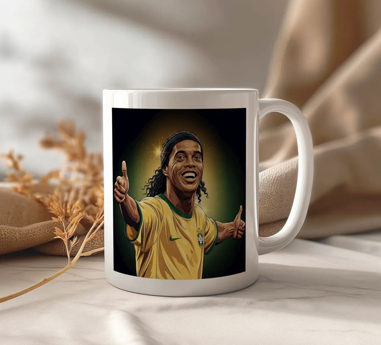 Ronaldinho with iconic smile tazza in ceramica da Lembayung art