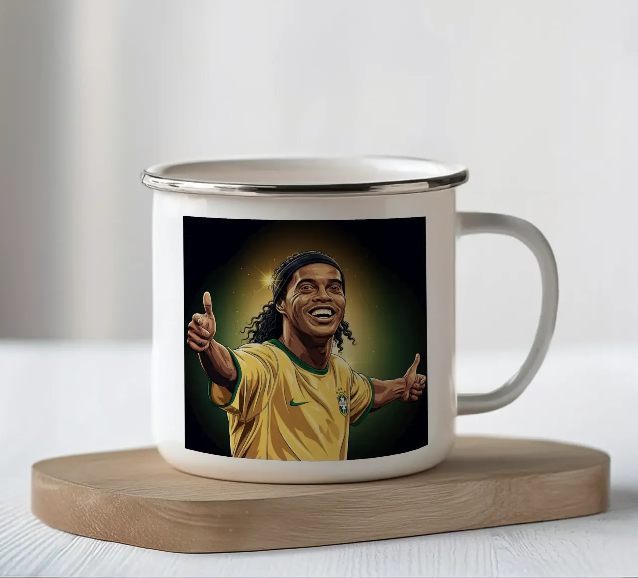 Ronaldinho with iconic smile tazza in smalto da Lembayung art