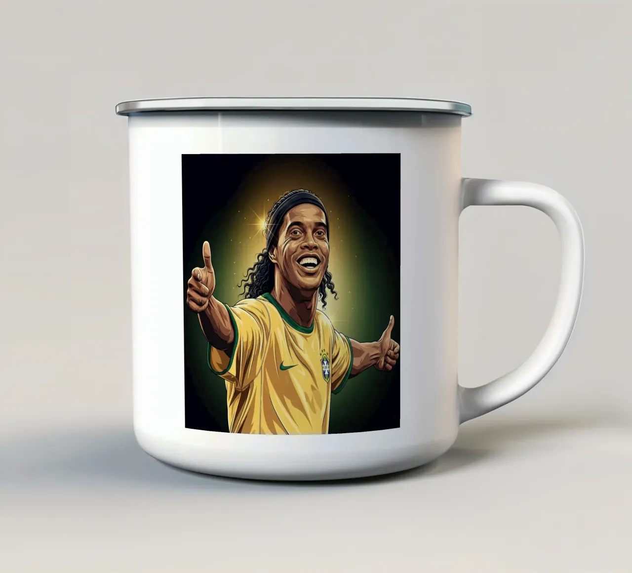 Ronaldinho with iconic smile tazza in smalto da Lembayung art