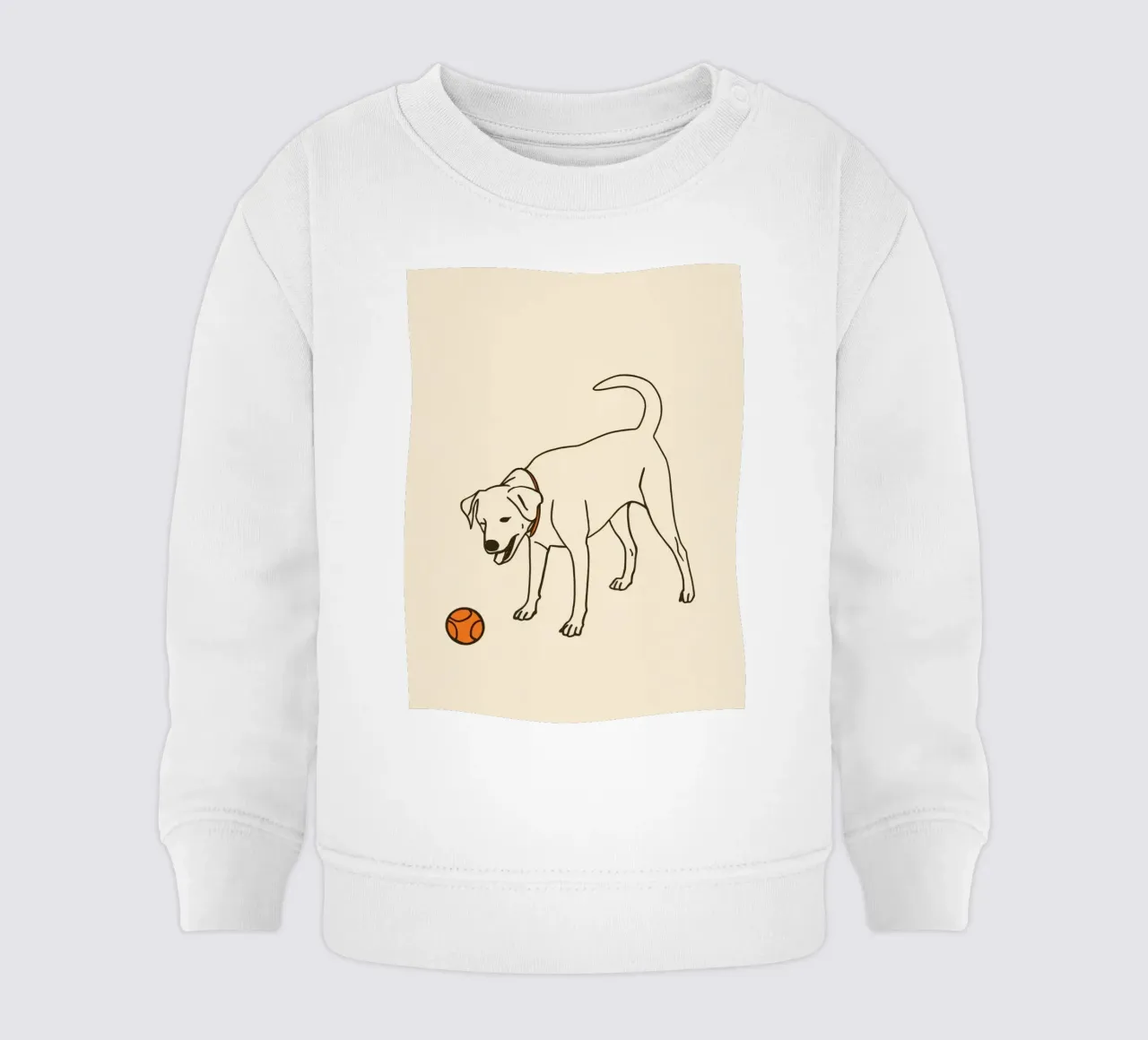 Il cane gioca con una palla in un ambiente interno caldo felpa neonato da DesignDoodle