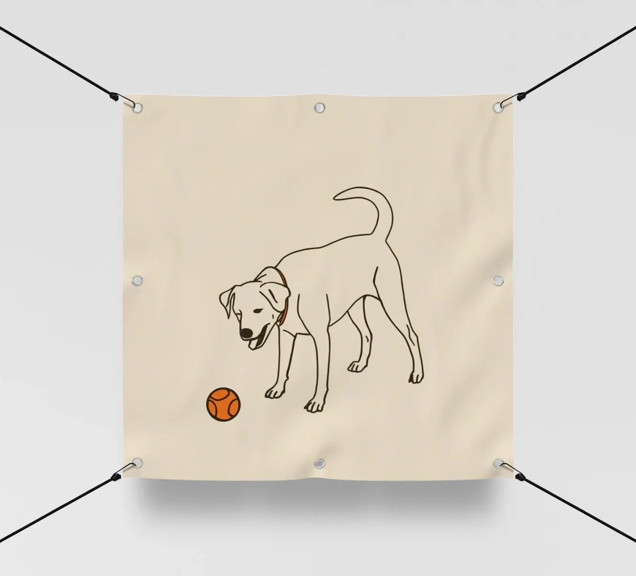 Il cane gioca con una palla in un ambiente interno caldo telo in pvc da DesignDoodle