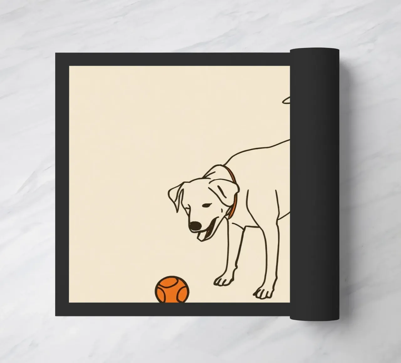 Il cane gioca con una palla in un ambiente interno caldo zerbino da DesignDoodle