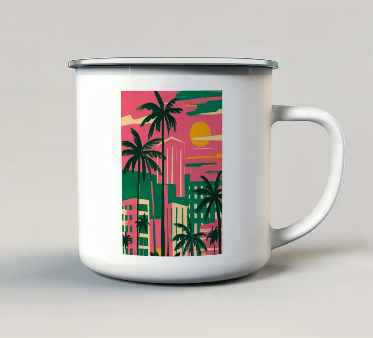 Palme rosa del tramonto tazza in smalto da Flock Reverie