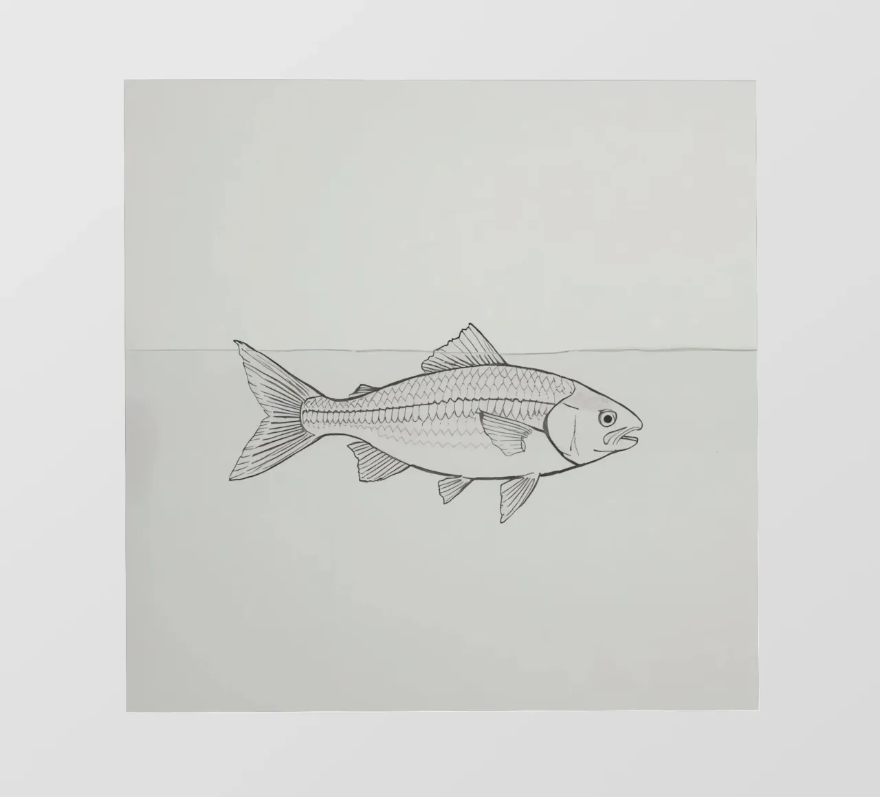 Poisson nageant dans une zone d'eau calme sur un fond simple papier peint photo de DesignDoodle