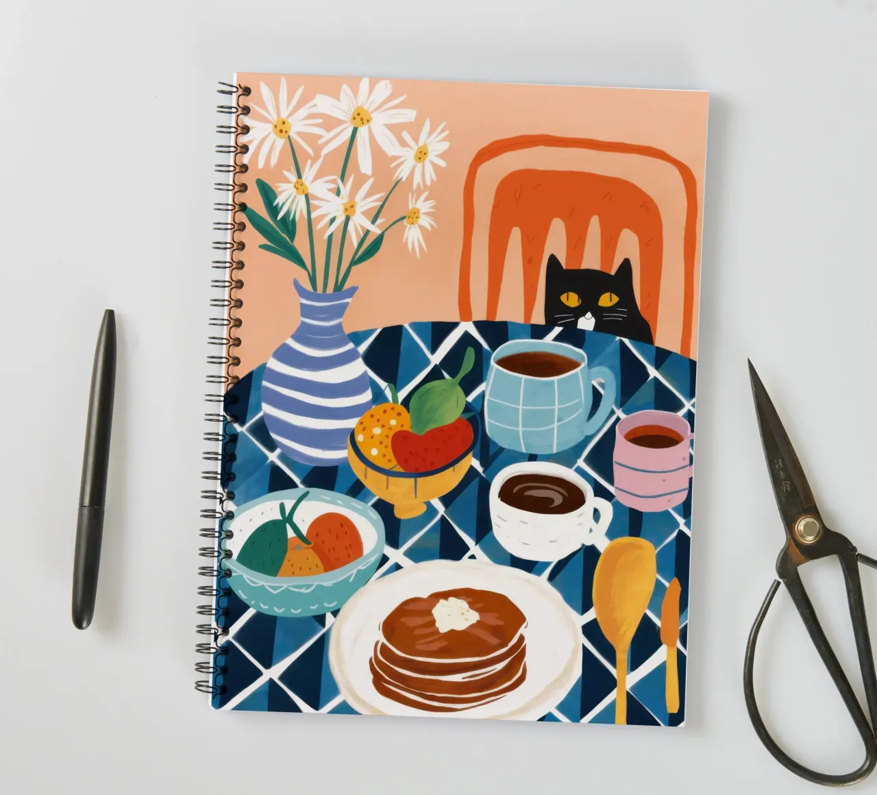 Pancakes and Cat Breakfast spiral notebook by Flock Reverie