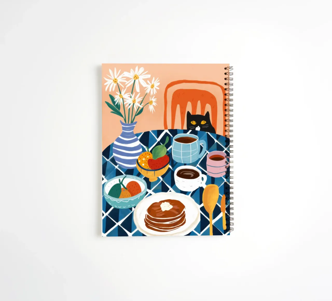 Pancakes and Cat Breakfast spiral notebook by Flock Reverie