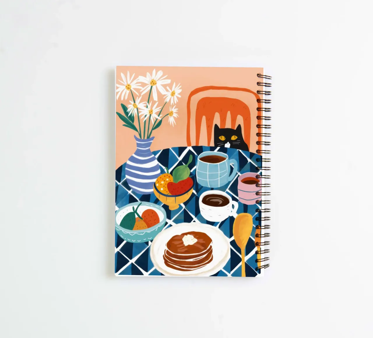 Pancakes and Cat Breakfast spiral notebook by Flock Reverie