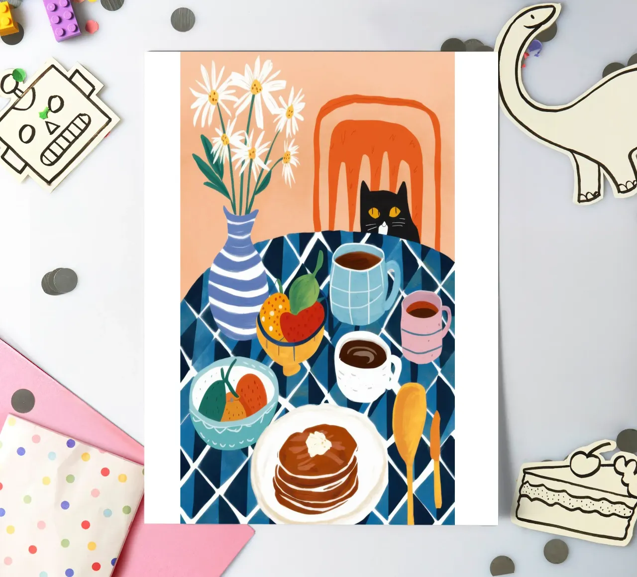 Pfannkuchen und Katzenfrühstück Stickerbogen von Flock Reverie