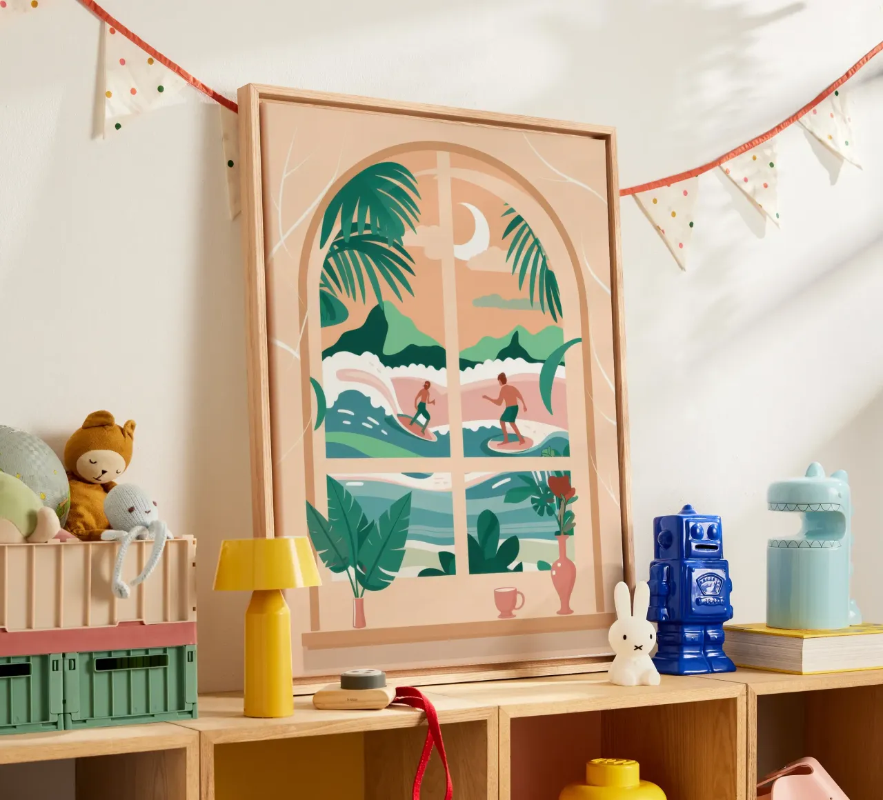 Moonlit Window to Paradise canvas with Floater frame by Veil Maya