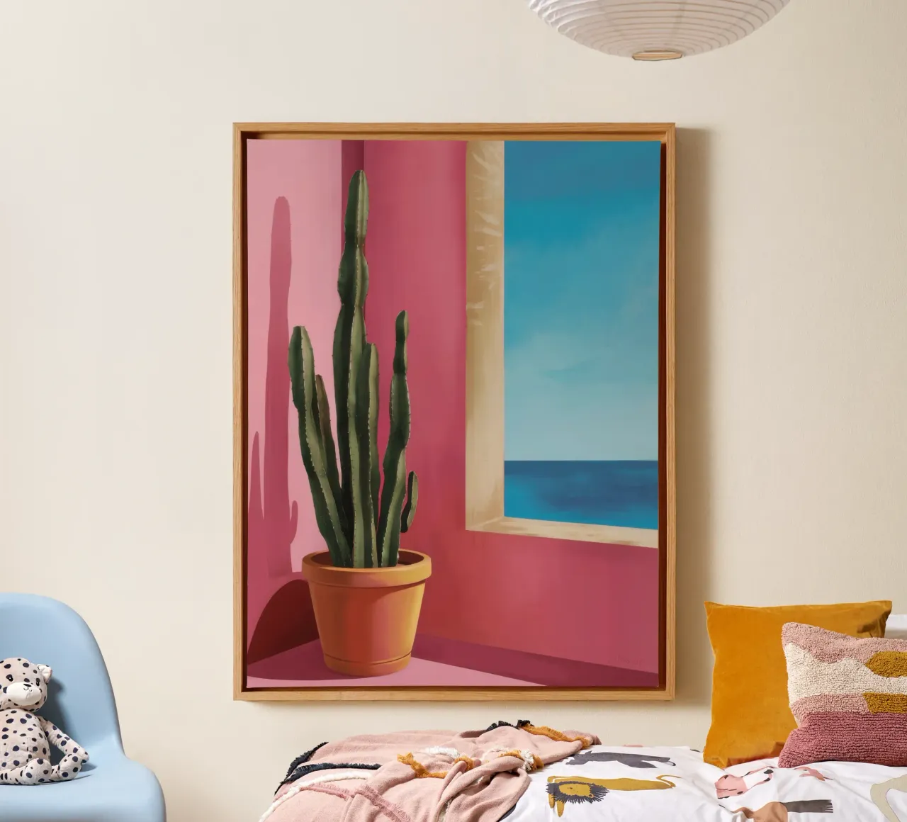 Window Ocean Cactus canvas with Floater frame by Prism Ritual