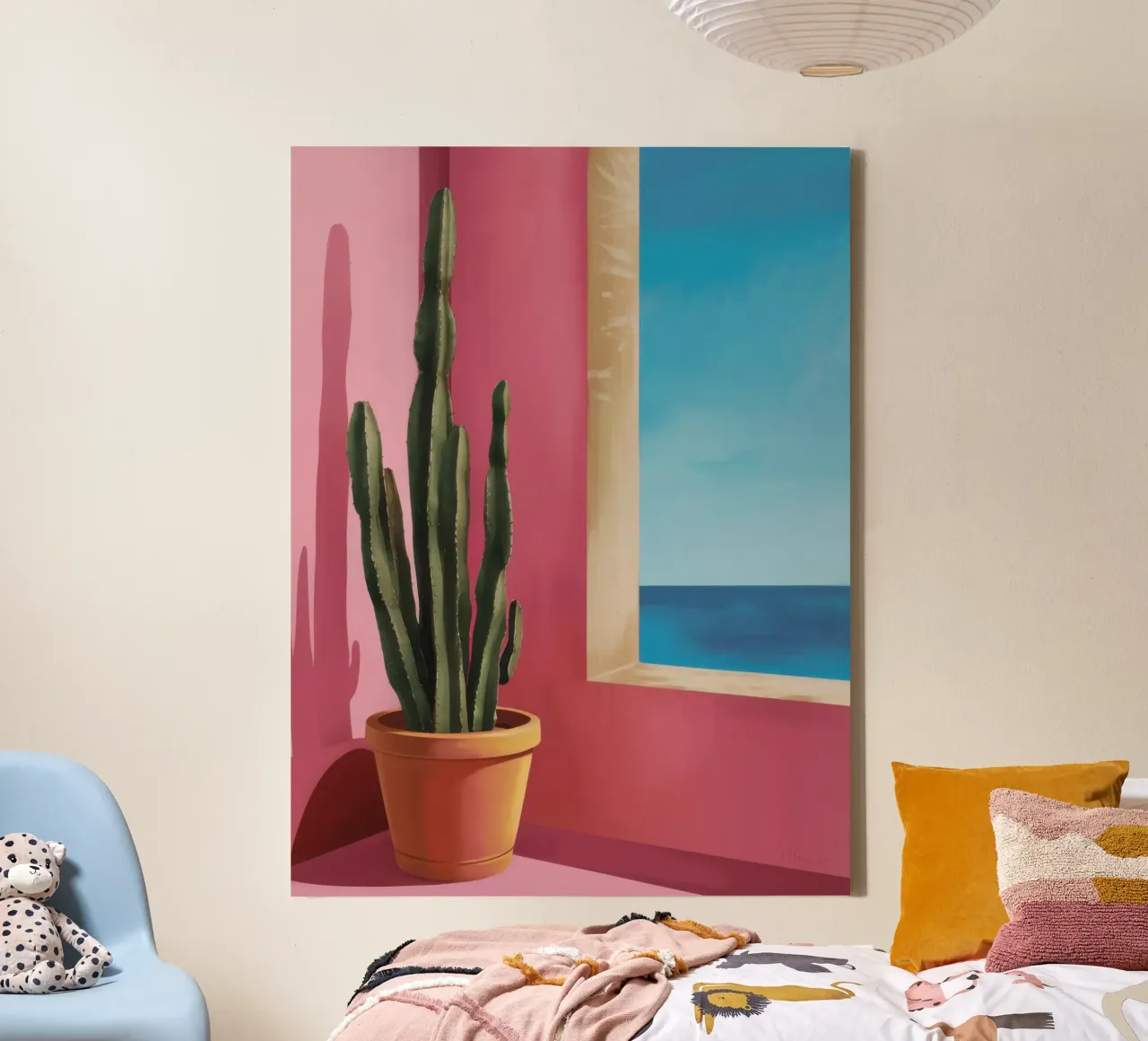 Window Ocean Cactus canvas with Floater frame by Prism Ritual