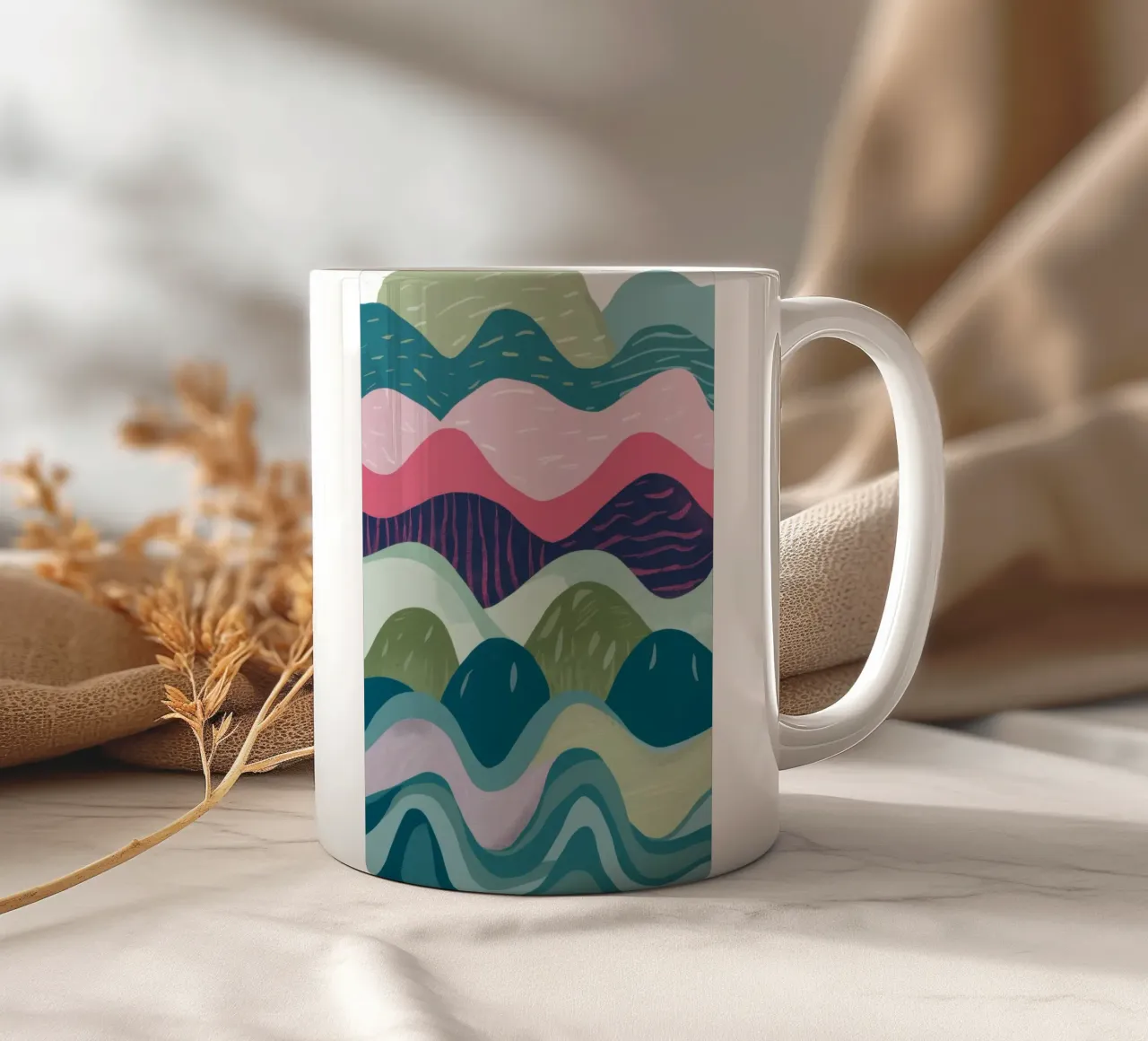 Abstrakte rollende Wellen Keramik Tasse von Flock Reverie