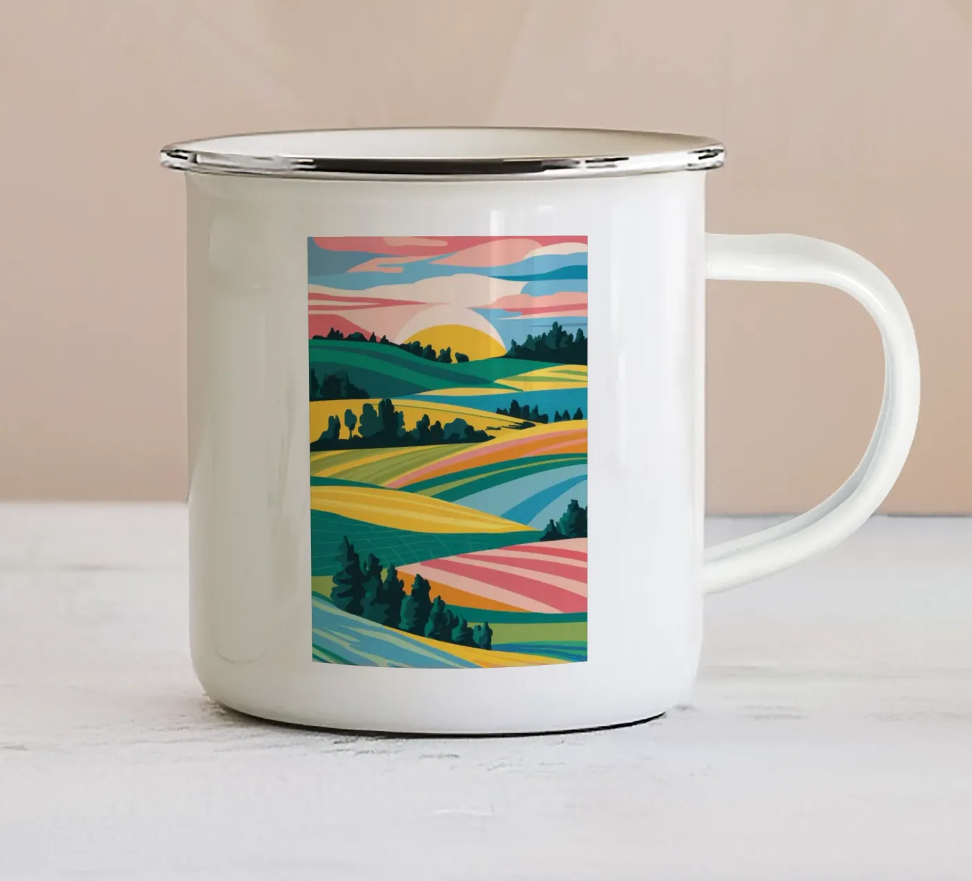 Patchwork Verdant Valley enamel mug by Prism Ritual