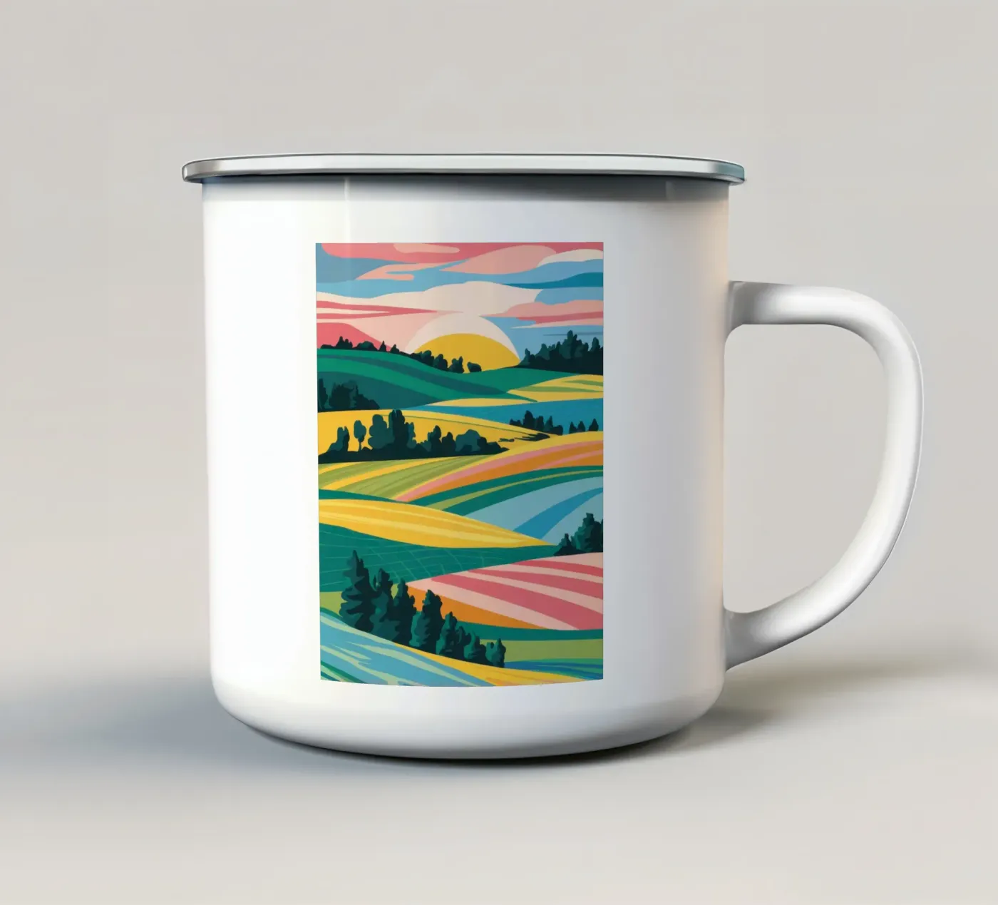 Patchwork Verdant Valley enamel mug by Prism Ritual