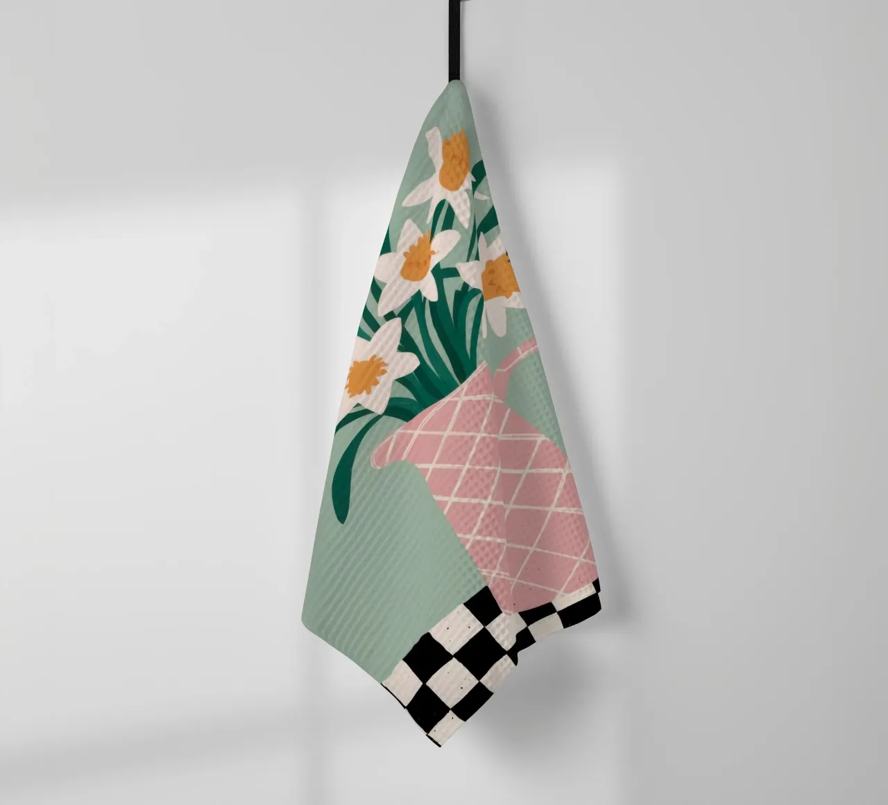 Checkered Floral Stillness tea towel by Veil Maya