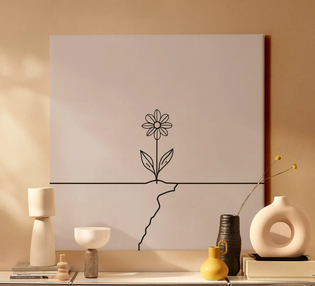 Bloem die uit barst in oppervlak groeit symboliseert veerkracht canvas met Baklijst van DesignDoodle