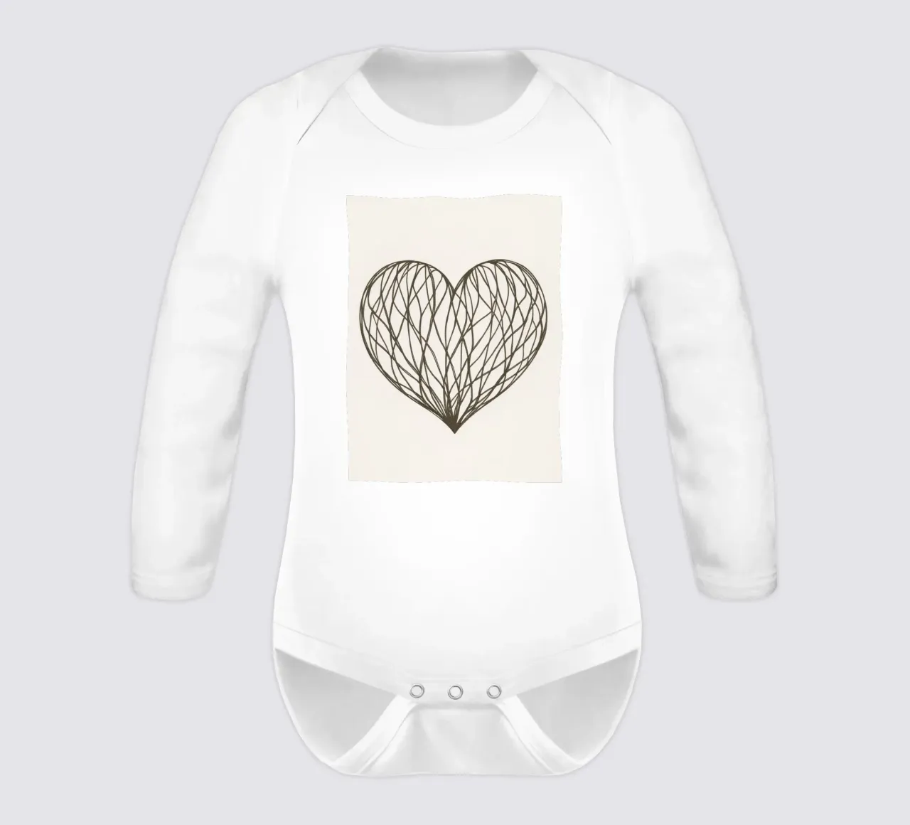 Detailed heart illustration with intertwining lines long-sleeve baby romper by DesignDoodle