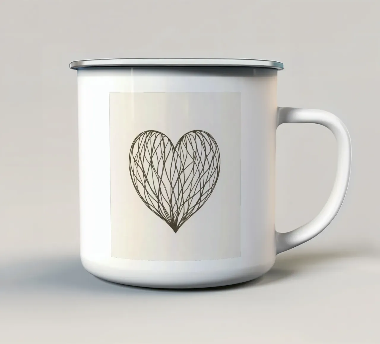 Illustrazione dettagliata del cuore con linee che si intrecciano tazza in smalto da DesignDoodle