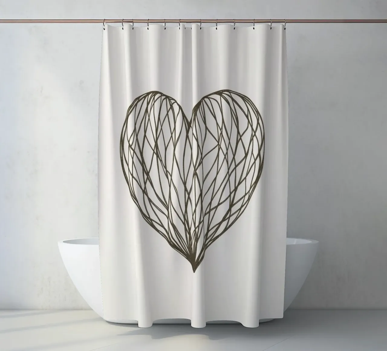 Illustrazione dettagliata del cuore con linee che si intrecciano tenda da doccia da DesignDoodle