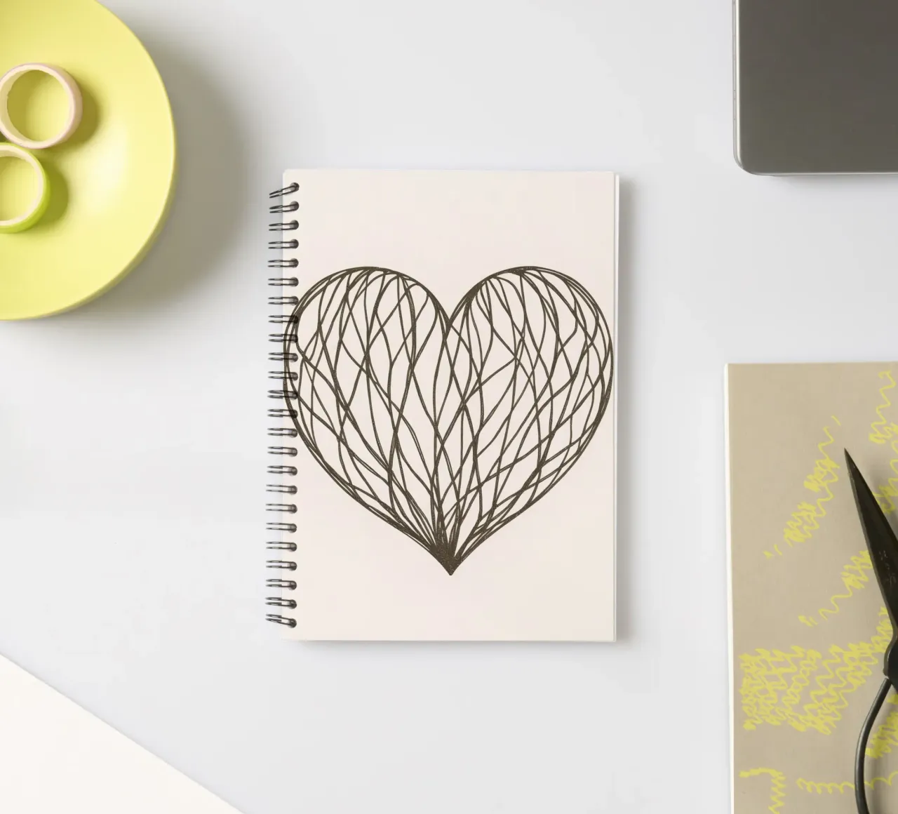 Detailed heart illustration with intertwining lines spiral notebook by DesignDoodle