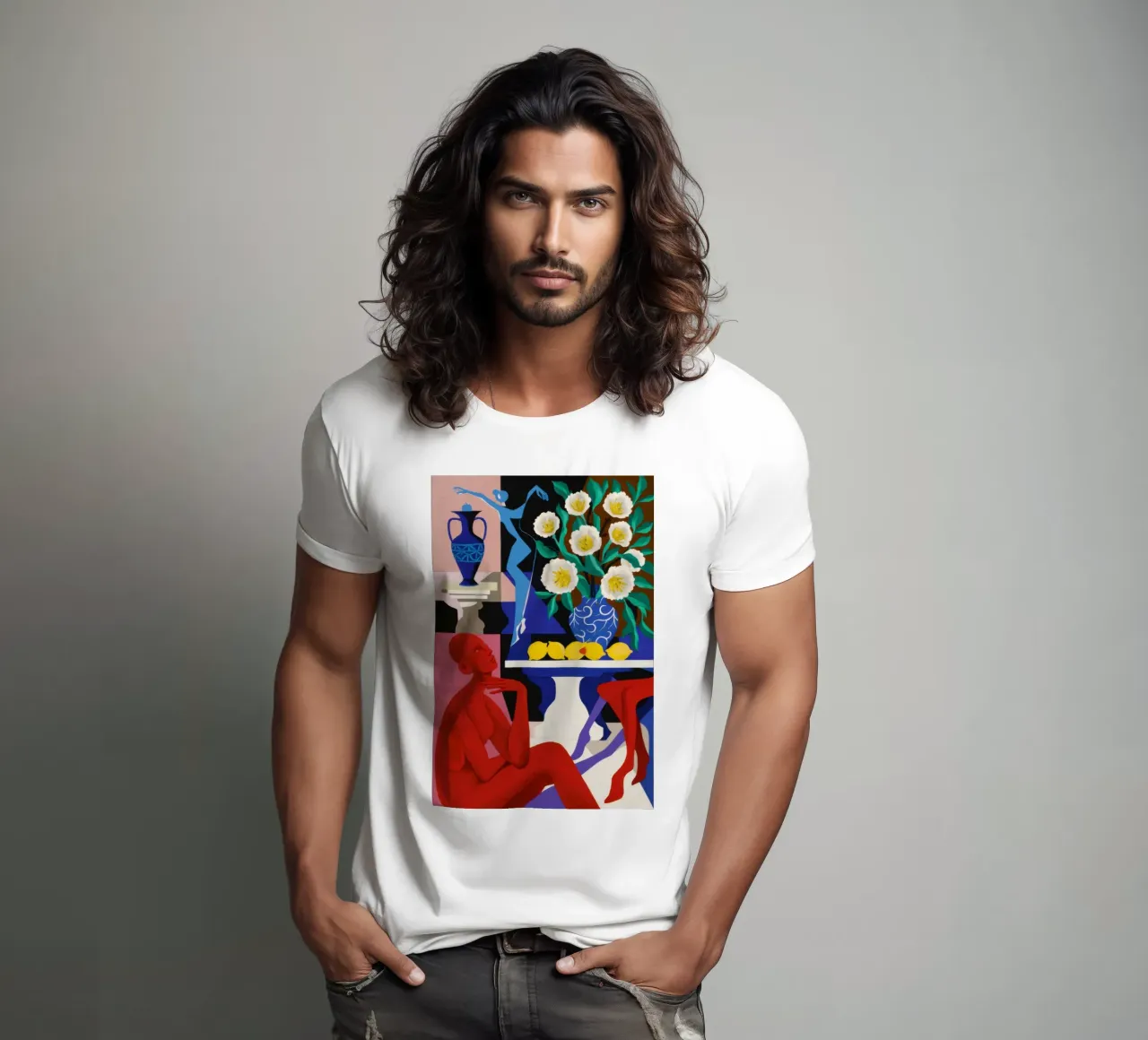 Camera rossa, vaso blu t-shirt da Flock Reverie